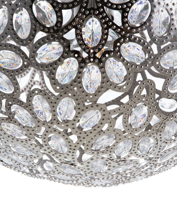 Loftslampe Sølv Metal 90 cm Pendel Blomsterskærm Krystaller Orientalsk Design