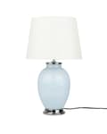 Miniatyrbillede 4 af 11: Bordlampe Blå Keramik Hvid Polybomuld 56 x 26 cm Lille Dekorativ Rund Skærm Oval Krop Retro Soveværelse Stue Indretning Tilbehør