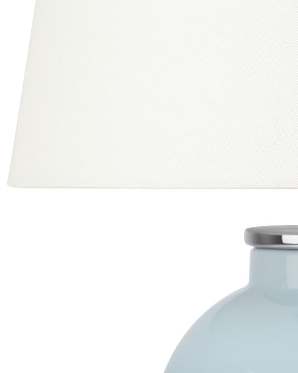 Bordlampe Blå Keramik Hvid Polybomuld 56 x 26 cm Lille Dekorativ Rund Skærm Oval Krop Retro Soveværelse Stue Indretning Tilbehør