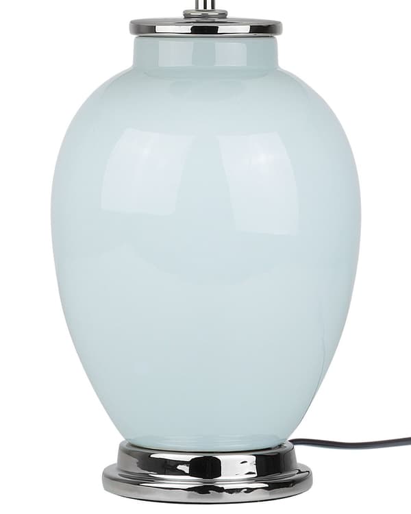 Bordlampe Blå Keramik Hvid Polybomuld 56 x 26 cm Lille Dekorativ Rund Skærm Oval Krop Retro Soveværelse Stue Indretning Tilbehør