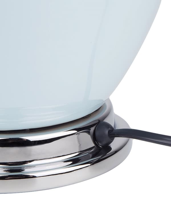 Bordlampe Blå Keramik Hvid Polybomuld 56 x 26 cm Lille Dekorativ Rund Skærm Oval Krop Retro Soveværelse Stue Indretning Tilbehør