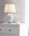 Miniatyrbillede 2 af 11: Bordlampe Blå Keramik Hvid Polybomuld 56 x 26 cm Lille Dekorativ Rund Skærm Oval Krop Retro Soveværelse Stue Indretning Tilbehør