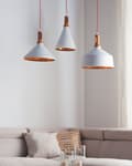 Miniatyrbillede 4 af 8: Pendel Lampe Mat Hvid Guld Aluminium ø 24 x 189 cm Dekorativ Hængelampe med Kegle formet Lampeskærm Industriel Spisebordslampe Moderne Køkken