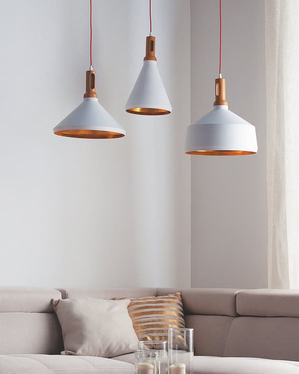 Pendel Lampe Mat Hvid Guld Aluminium ø 24 x 189 cm Dekorativ Hængelampe med Kegle formet Lampeskærm Industriel Spisebordslampe Moderne Køkken