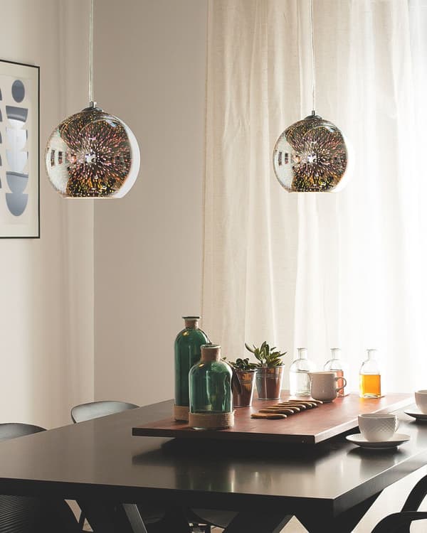 Pendellampe hængende lys Sølv blankt reflekterende glas Geometrisk Skærm Eklektisk Glamorøst Design