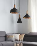 Miniatyrbillede 4 af 8: Pendel Lampe Mat Sort Guld Aluminium ø 24 x 189 cm Dekorativ Hængelampe med Kegle formet Lampeskærm Industriel Spisebordslampe Moderne Køkken