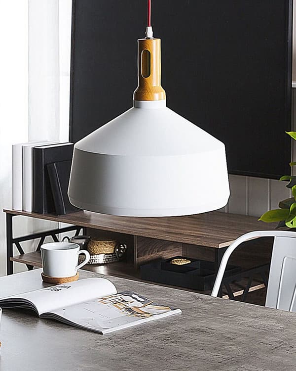 Hængelampe hvid guld metal 179 cm industriel tofarvet lampeskærm mat finish moderne