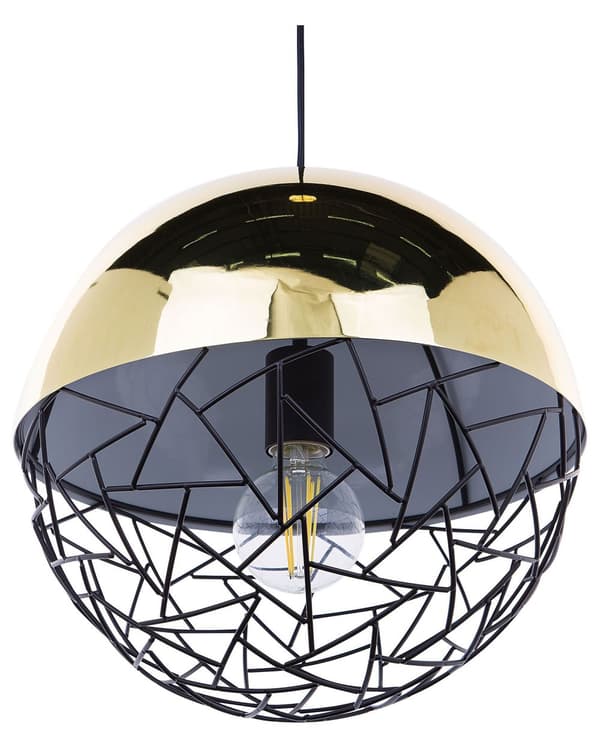 Hængelampe Guld Metal og PVC 124H cm Rund Halvkugle Tråd Bur Struktur i Moderne Design med Optimal Energi Effektivitet af Høj Kvalitet