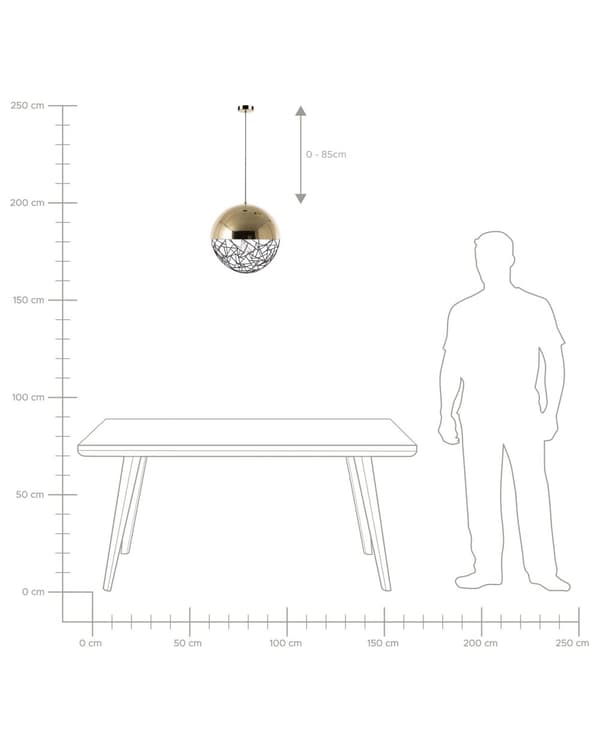 Hængelampe Guld Metal og PVC 124H cm Rund Halvkugle Tråd Bur Struktur i Moderne Design med Optimal Energi Effektivitet af Høj Kvalitet