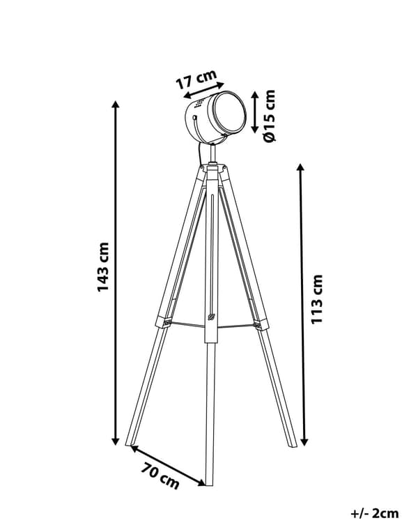 Gulvlampe hvid og sølv metal fyrretræ stel 143 x 70 x 70 cylinder formet tripod spotlight skærm blank design dekor
