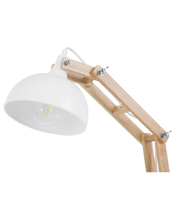 Skrivebordslampe Lyst Træ Hvid Metal Moderne Justerbar Bordlampe med Svingarm Halvrund Skærm Kontorlampe LED til Vindueskarm Skandinavisk