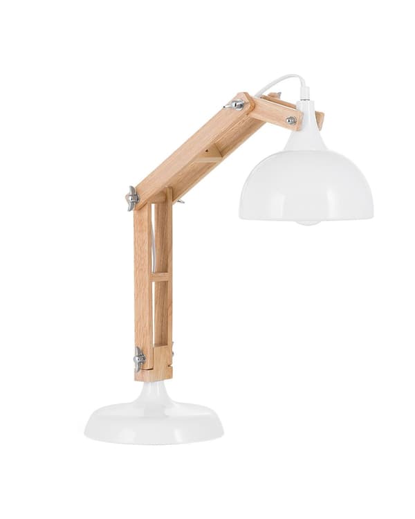 Skrivebordslampe Lyst Træ Hvid Metal Moderne Justerbar Bordlampe med Svingarm Halvrund Skærm Kontorlampe LED til Vindueskarm Skandinavisk