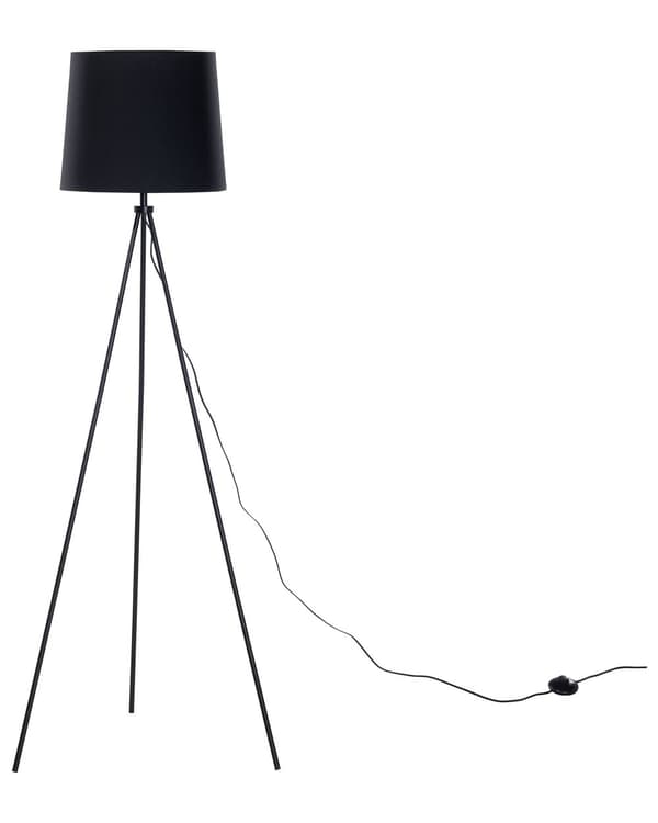 Gulvlampe sort polybomuld og metal stel 149 cm tripod moderne stativ stil tromme formet skærm dekor med nem vedligeholdelse og beroligende lys