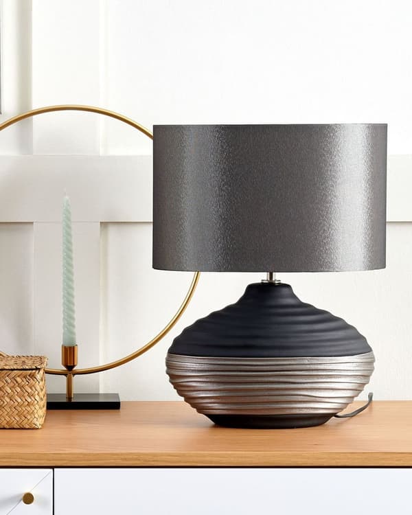 Bordlampe Grå Sølv Porcelæn Silke 34 x 42 cm Dekorativ Sengelampe Cylinderformet Lampeskærm Sengebordslampe til Soveværelse Natbordslamper