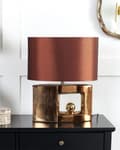 Miniatyrbillede 4 af 6: Bordlampe Brun og Guld Porcelæn Keramik 48 x 38 x 38 cm Sengelampe Trommeformet Skærm Dekor Indretning Soveværelse Stue Tilbehør Lys