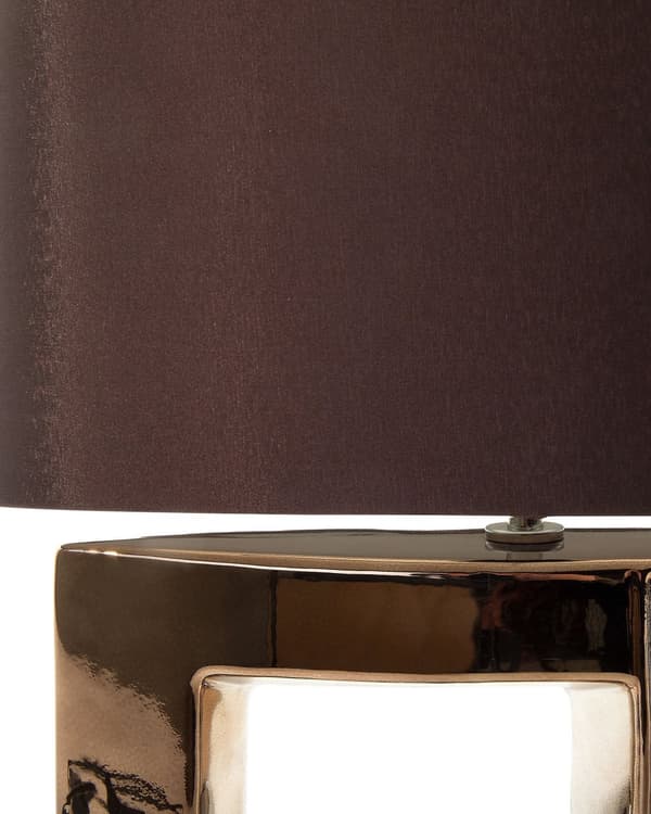 Bordlampe Brun og Guld Porcelæn Keramik 48 x 38 x 38 cm Sengelampe Trommeformet Skærm Dekor Indretning Soveværelse Stue Tilbehør Lys