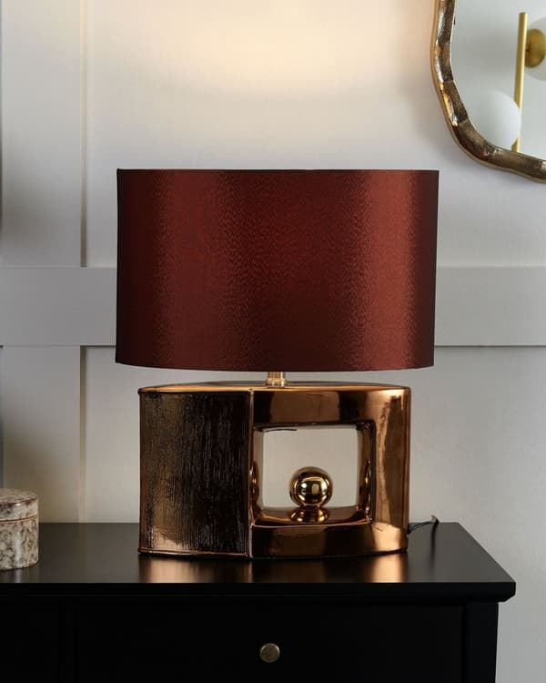 Bordlampe Brun og Guld Porcelæn Keramik 48 x 38 x 38 cm Sengelampe Trommeformet Skærm Dekor Indretning Soveværelse Stue Tilbehør Lys