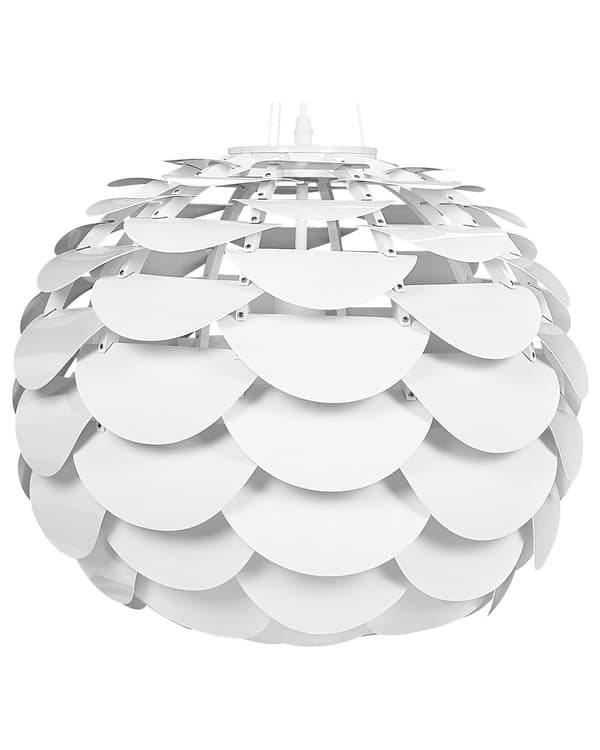 Pendel Lampe Hvid Metal ø 40 cm Dekorativ Hængelampe Kogle Formet Design Beroligende Lys Spisebordslampe Tilbehør Køkken Retro