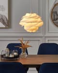 Miniatyrbillede 2 af 9: Pendel Lampe Hvid Plastik ø 41 x 113 cm Dekorativ Rund Hængelampe Blomst Mønster Skærm Loftlampe over Spisebord Stue Spisebordslampe Tilbehør