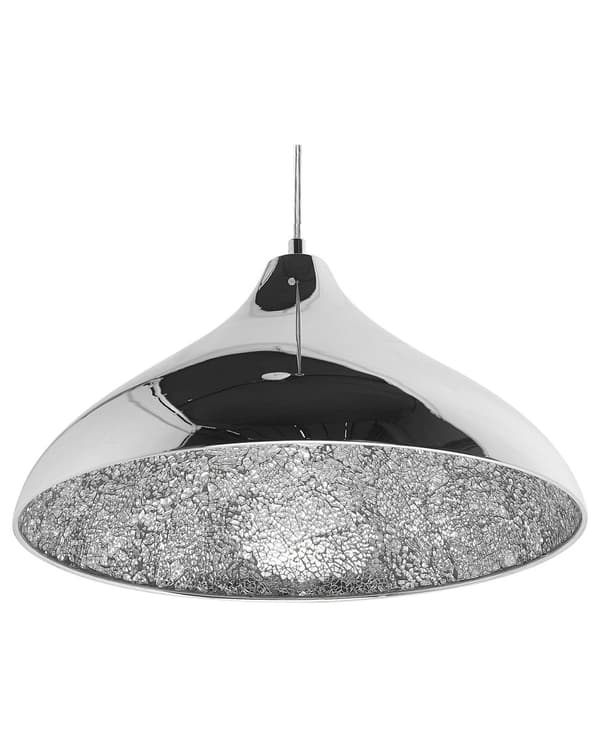 Hængelampe Sølv Metal med Revnet Glas 125H cm Skærm Kegleformet Rustik Look Industriel Design med Beroligende Lys