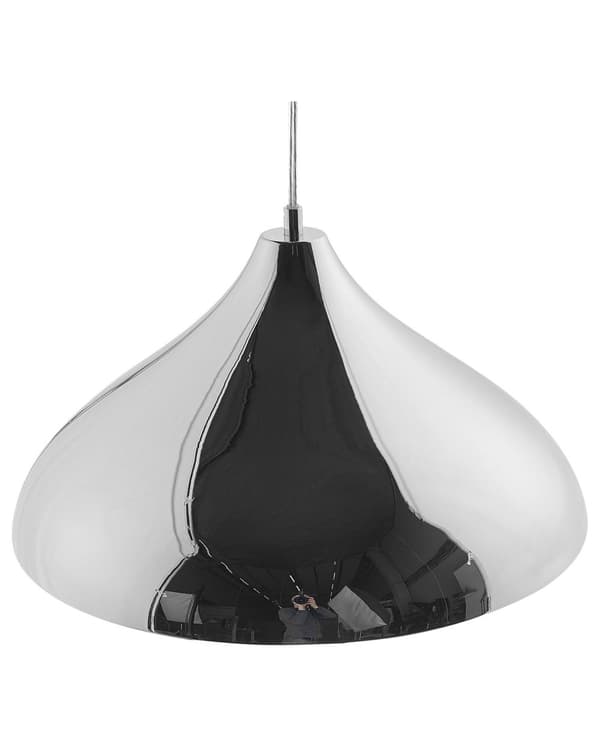 Hængelampe Sølv Metal med Revnet Glas 125H cm Skærm Kegleformet Rustik Look Industriel Design med Beroligende Lys