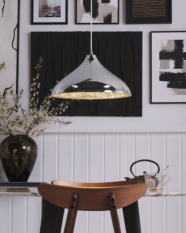 Hængelampe Sølv Metal med Revnet Glas 125H cm Skærm Kegleformet Rustik Look Industriel Design med Beroligende Lys
