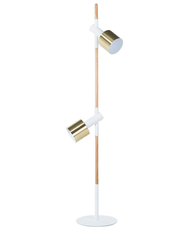 Gulvlampe 125 cm Hvid Guld Lyst Asketræ 2 Lyskilder Moderne Glam Indretning Design Belysning Lampeskærm Lampe Køkken Spisestue Garderobe Lys