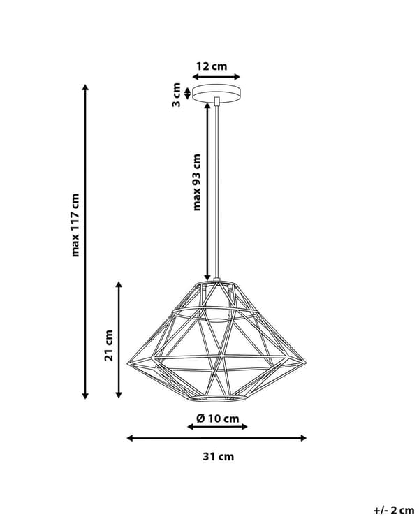 Hængelampe Kobber Stål 117H cm Åben Tråd Bur Struktur i Diamant Form Perfekt Arbejdslampe
