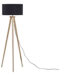 Miniatyrbillede 5 af 11: Gulvlampe Sort Polybomuld og Lyst Egetræ ø 45 x 140 cm Høj Trefod Standerlampe med Cylinderformet Lampeskærm Moderne Tripod Lampe Retro Design