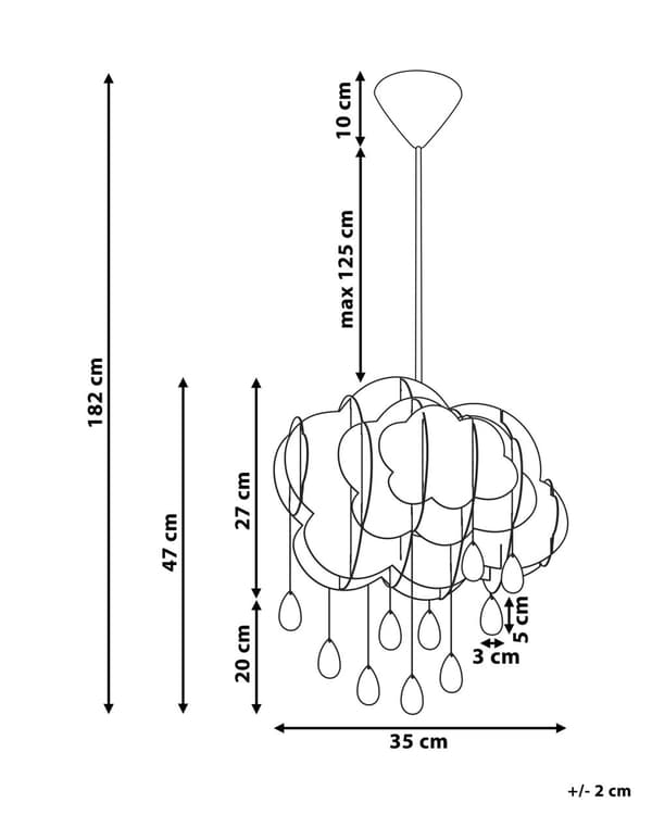 Pendel Hvid Syntetisk Materiale Akrylglas 182 x 35 cm Rund Sky Formet med Krystal Regndråber Børneværelse Indretning Hyggelig Dekor Tilbehør