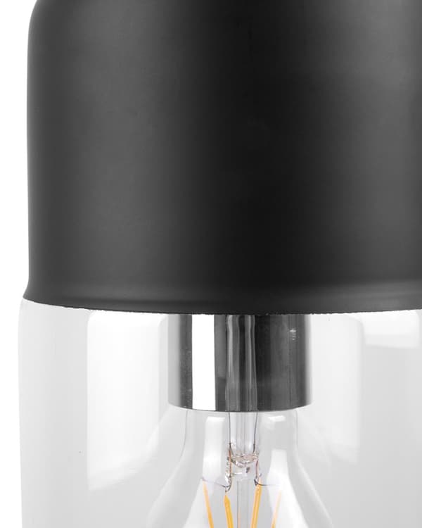 Pendel Lampe Sort Stål og Glas ø 13 x 127 cm Hængelampe Cylinderformet Lampeskærm Transparent Design Spisebordslampe til Køkken over Spisebord