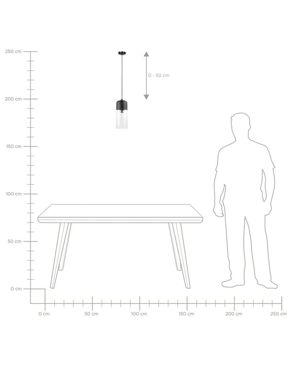 Pendel Lampe Sort Stål og Glas ø 13 x 127 cm Hængelampe Cylinderformet Lampeskærm Transparent Design Spisebordslampe til Køkken over Spisebord