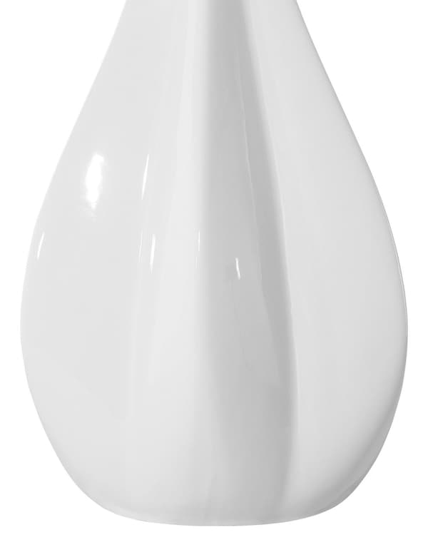 Bordlampe hvid porcelæn base med kunstsilke tromme formet skærm med pærekrop dekor indretning sengebord beroligende diffust lys