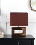 Miniatyrbillede 4 af 11: Bordlampe Kobber Porcelæn Brun Imiteret Silke Rektangulær Skærm 42H cm Sengebordslampe