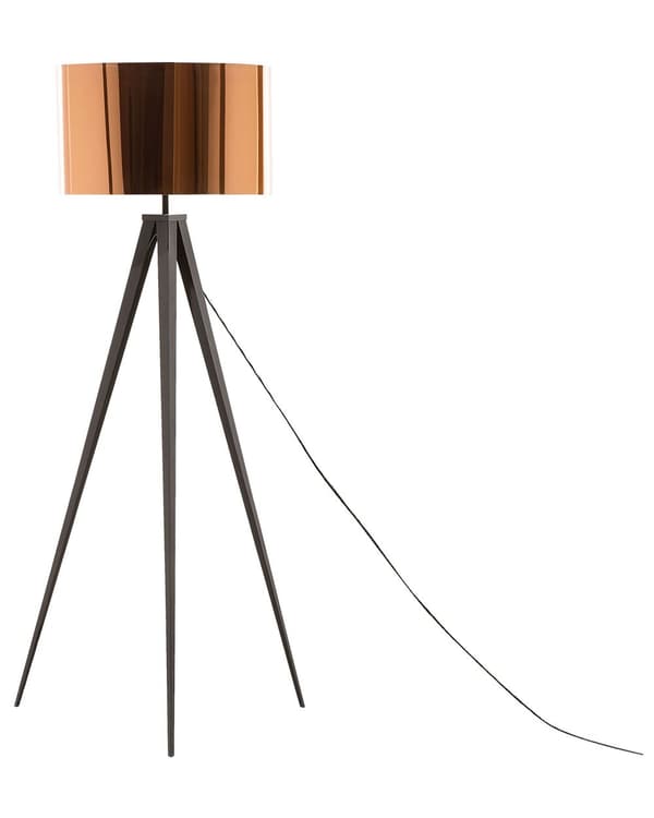 Gulvlampe sort pulverlakeret Metal med kobber top 156H cm tripod Stativsokkel åben tromme skærm med beroligende lys og nem vedligeholdelse