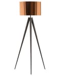 Miniatyrbillede 1 af 10: Gulvlampe sort pulverlakeret Metal med kobber top 156H cm tripod Stativsokkel åben tromme skærm med beroligende lys og nem vedligeholdelse