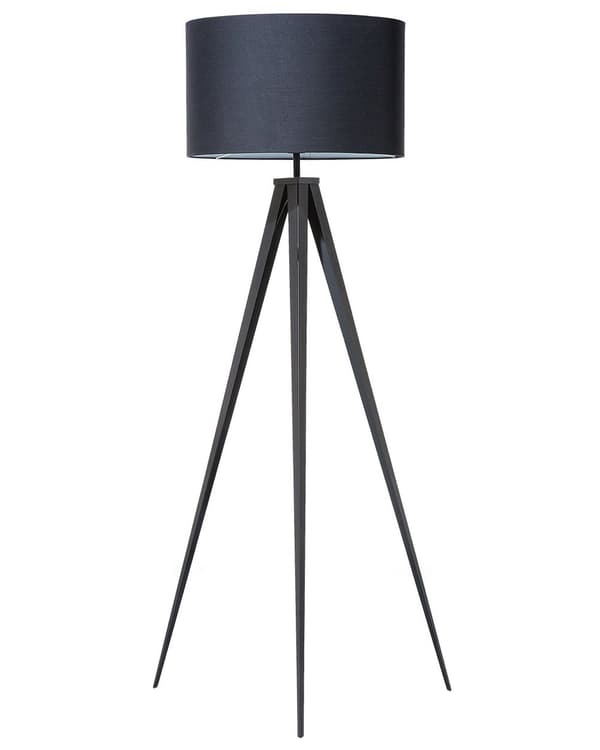 Gulvlampe Sort Polycotton 156H cm Sort Metal Stativben Trommeskærm Moderne