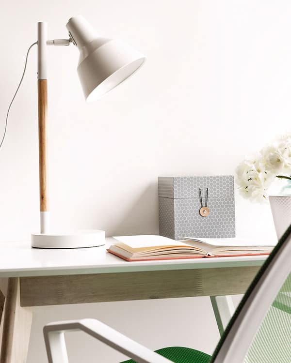 Bordlampe Hvid Metal Lyst Asketræ 53 cm Designer Justerbar Skærm Skrivebords Indretning Seng Kontor Lille Tilbehør Beroligende Lys Kvalitet