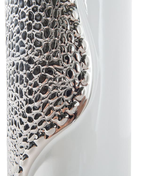 Bordlampe Hvid Sølv Porcelæn Kunstsilke 52 x 30 x 30 cm Tromme Formet Skærm Cylinder Dekor Stue Sengebord Indretning Beroligende Diffust Lys