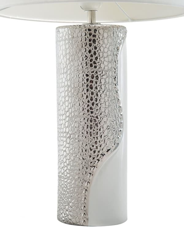 Bordlampe Hvid Sølv Porcelæn Kunstsilke 52 x 30 x 30 cm Tromme Formet Skærm Cylinder Dekor Stue Sengebord Indretning Beroligende Diffust Lys