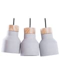 Miniatyrbillede 1 af 8: 3-Hængelampe klynger grå beton med lyst fyrretræ 126H cm kegle formet skærm perfekt arbejdslampe