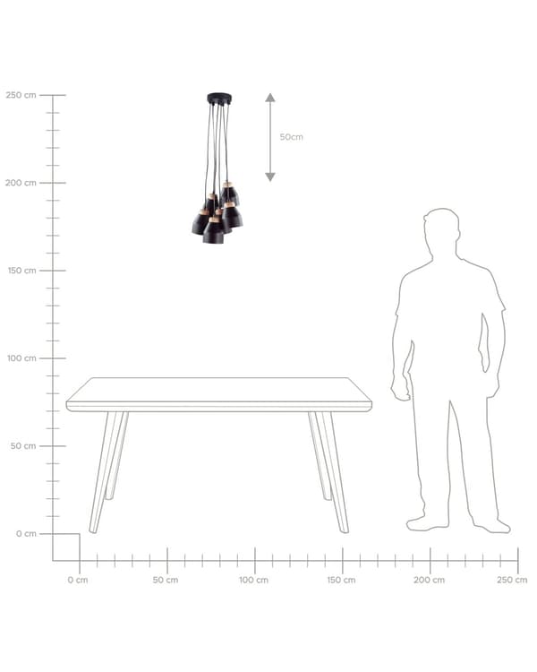 Loftlampe Pendel Sort Metal og Lys Træ 6 Lys Klokkeformet Moderne Stil