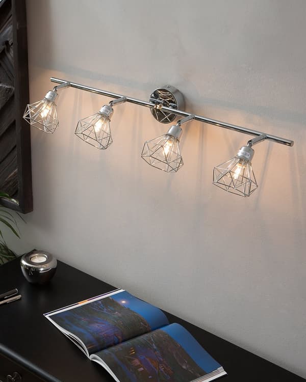 Loftslampe Sølv Metal 66 x 18 cm 4 Lys Justerbare Arme Diamant Skærme Moderne Design til Køkken over Spisebord Entré Indretning Gallerilampe