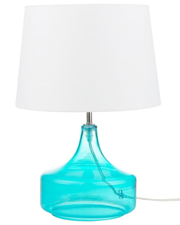 Bordlampe Blå Hvid Glas og Polyester ø 25 x 42 cm Dekorativ Sengelampe Gennemsigtig med Cylinder Lampeskærm Moderne Design Stue Soveværelse