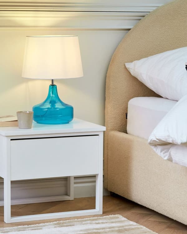 Bordlampe Blå Hvid Glas og Polyester ø 25 x 42 cm Dekorativ Sengelampe Gennemsigtig med Cylinder Lampeskærm Moderne Design Stue Soveværelse