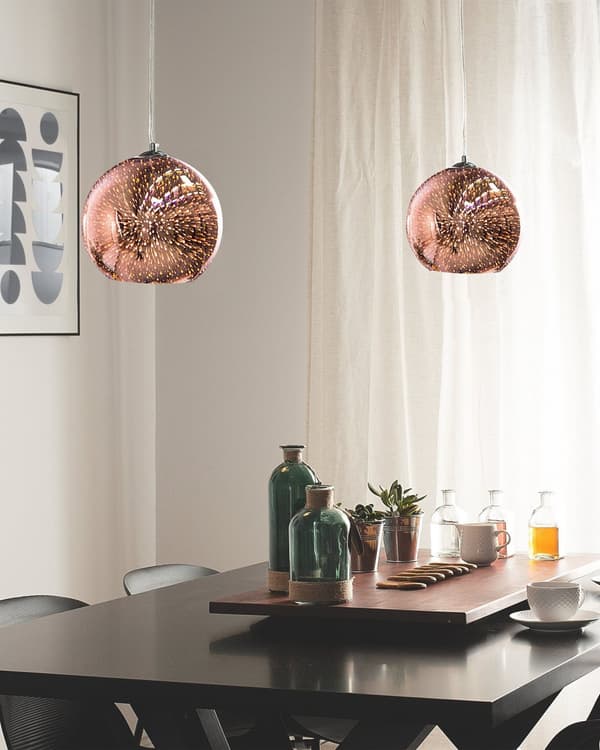 Loftlampe Kobber Glas Refleks Globus Skærm Lyseffekt Industrielt Design