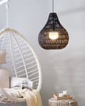 Miniatyrbillede 2 af 8: Pendel Lampe Beige Papir Reb ø 40 x 167 cm Flettet Lampeskærm Pæreformet Rund Boho Stil Flot Mønstret Skygger Belysning til Stue Pigeværelse