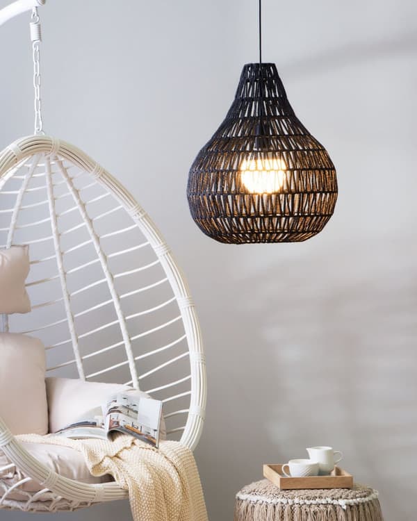 Pendel Lampe Beige Papir Reb ø 40 x 167 cm Flettet Lampeskærm Pæreformet Rund Boho Stil Flot Mønstret Skygger Belysning til Stue Pigeværelse