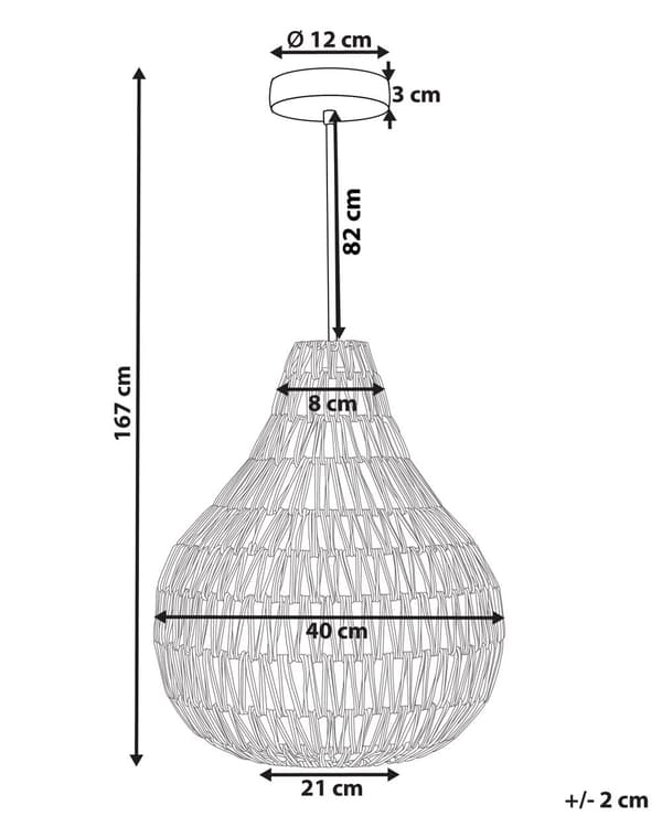 Pendel Lampe Beige Papir Reb ø 40 x 167 cm Flettet Lampeskærm Pæreformet Rund Boho Stil Flot Mønstret Skygger Belysning til Stue Pigeværelse