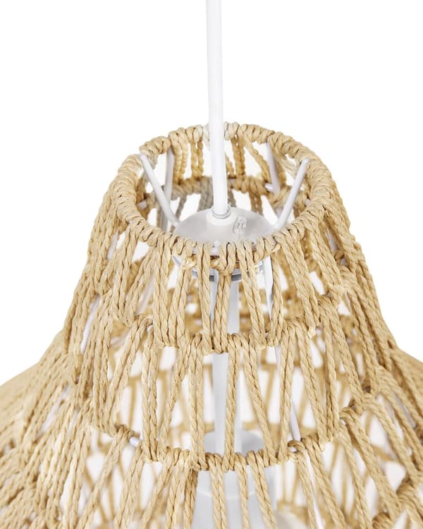 Pendel Lampe Beige Papir Reb ø 40 x 167 cm Flettet Lampeskærm Pæreformet Rund Boho Stil Flot Mønstret Skygger Belysning til Stue Pigeværelse